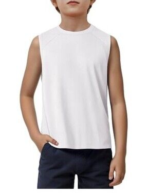 Boys Tank Top Athletic Sleeveless Crewneck T-Shirts Kids White